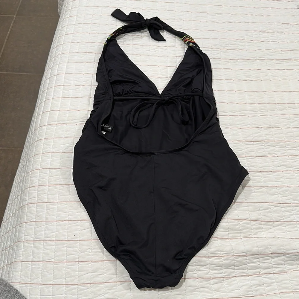 LA BLANCA Catalonia One-Piece Tummy Control Ruched Embroidered Halter Sw… - Picture 7 of 15